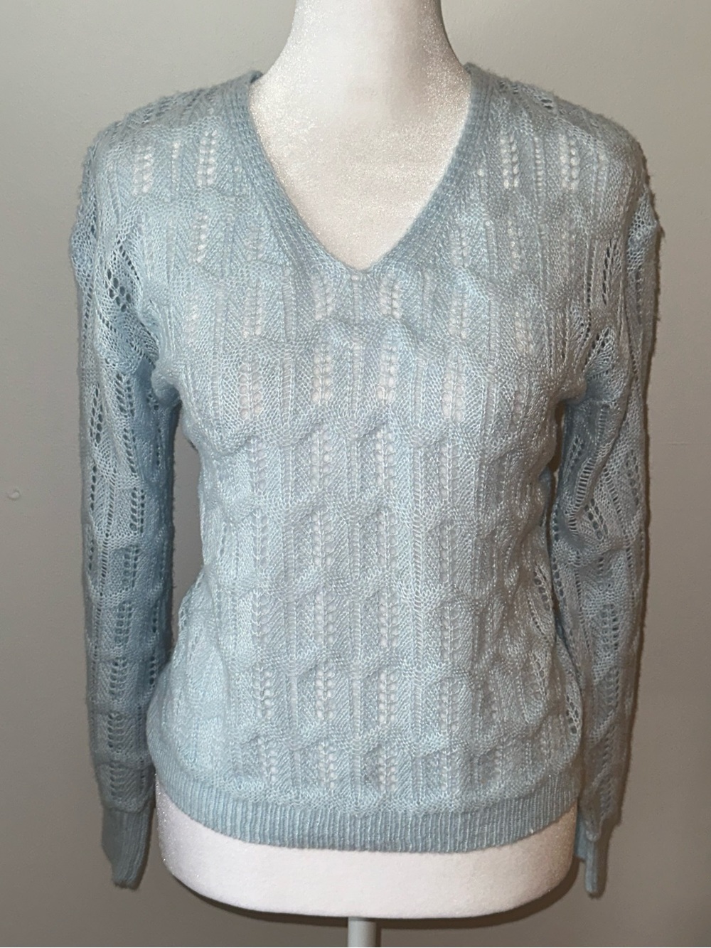 Ice Light Blue V-Neck Stylish Soft Essential Comfy Knit Sweater- Women’s - Picture 1 of 4